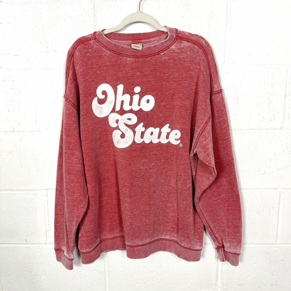 Chicka-D Ohio State Buckeyes Burnout Crewneck Sweatshirt Size L Relaxed Red Soft